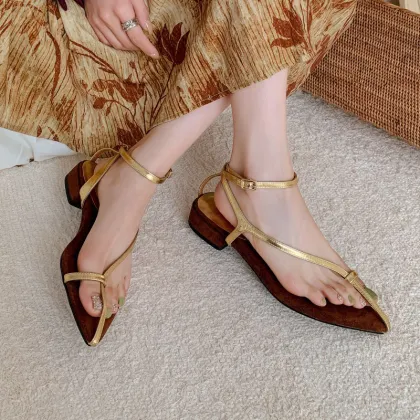 Kemayanni Wholesale Genuine Leather Sandals - Low Heel Women's Sandals with Toe Exposed