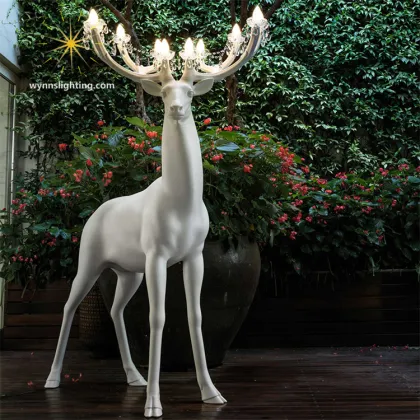 Large Sika Deer Resin Sculpture LED Floor Lamp for Hotel Villa Decor