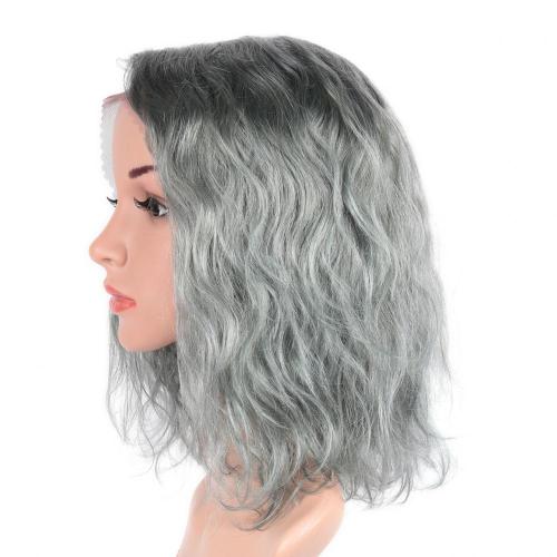100% HUMAN HAIR GREEN GREY LACE FRONT WET N WAVY WIG