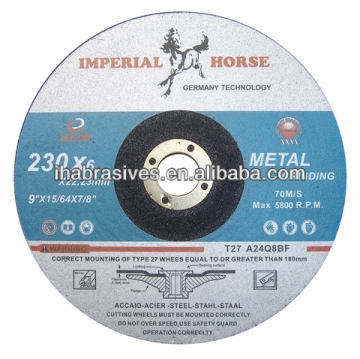 T27 abrasive depressed center grinding wheels,230X6X22.23MM,70M/S