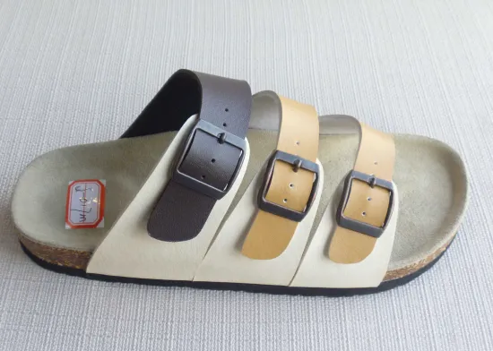 Oem Womens / Men Cork Sandals , Causal Three Belts Flat Pu