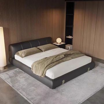 Mobilier de lit en cuir à cadre en bois de luxe