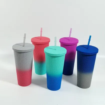 Sustainable Gradient Colored Portable Plastic Straw Cup & Water Bottle