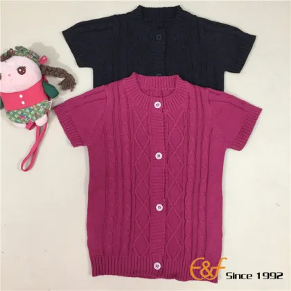 Girl Short Sleeves Cable Cardigan Sweater
