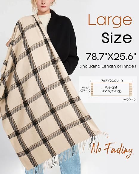 Winter Scarf for Women Shawl Cashmere Feel Tassel Plaid Large Oversized Scarves Wraps