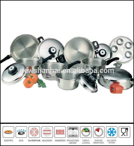 17Pcs T304 Surgical stainless steel cookware set