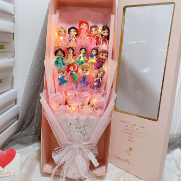 New Princess Elsa Cartoon Anime PVC Doll with Flower Bouquet and Lights: Perfect Children's Day, Birthday Gift for Girls and Girlfriends