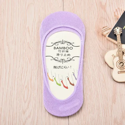 Bamboo Fiber Silicone Anti-Slip Invisible Boat Socks for Ladies