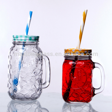 Cock Pattern Mason Jar With Screw Lid and straw