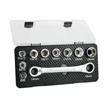 Professional Go Through Pass-thru Socket Set for Workshop - 10 Pcs Ratchet Wrench Auto Repair Tool Kit