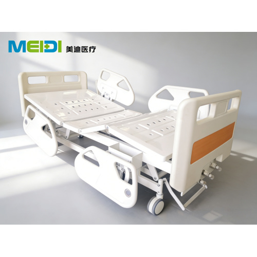 Three-Crank Nursing Bed with Punched Panel, Four Small Guardrails, Central Control Brake