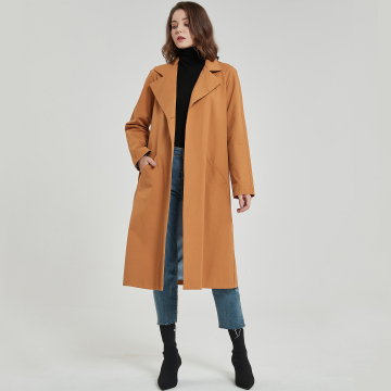 Women Lapel Open Front Long Windbreaker Trench Coat