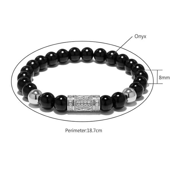 Black Agate With Top Grade Zircon Bead Bracelet