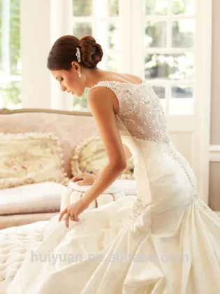 forever love rhinestone mermaid white satin wedding dress sexy