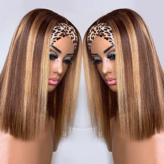 Highlight Wig Human Hair Brazilian Straight Headband Soft Bone Straight Bob Wig Brown Colored Human Hair Wigs For Women