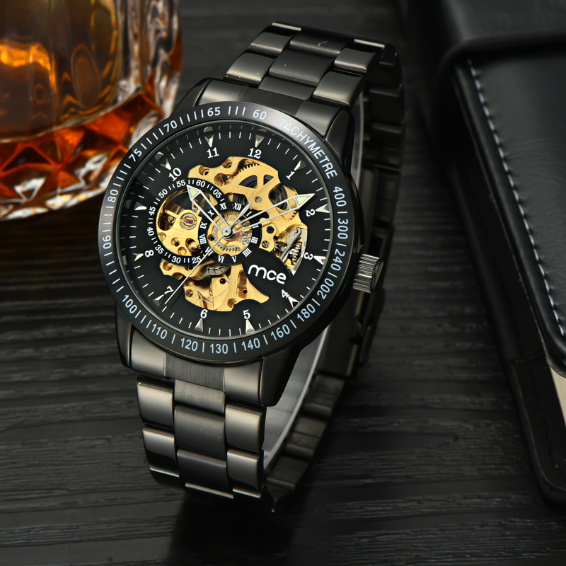 western automatic skeleton mechanical men watch