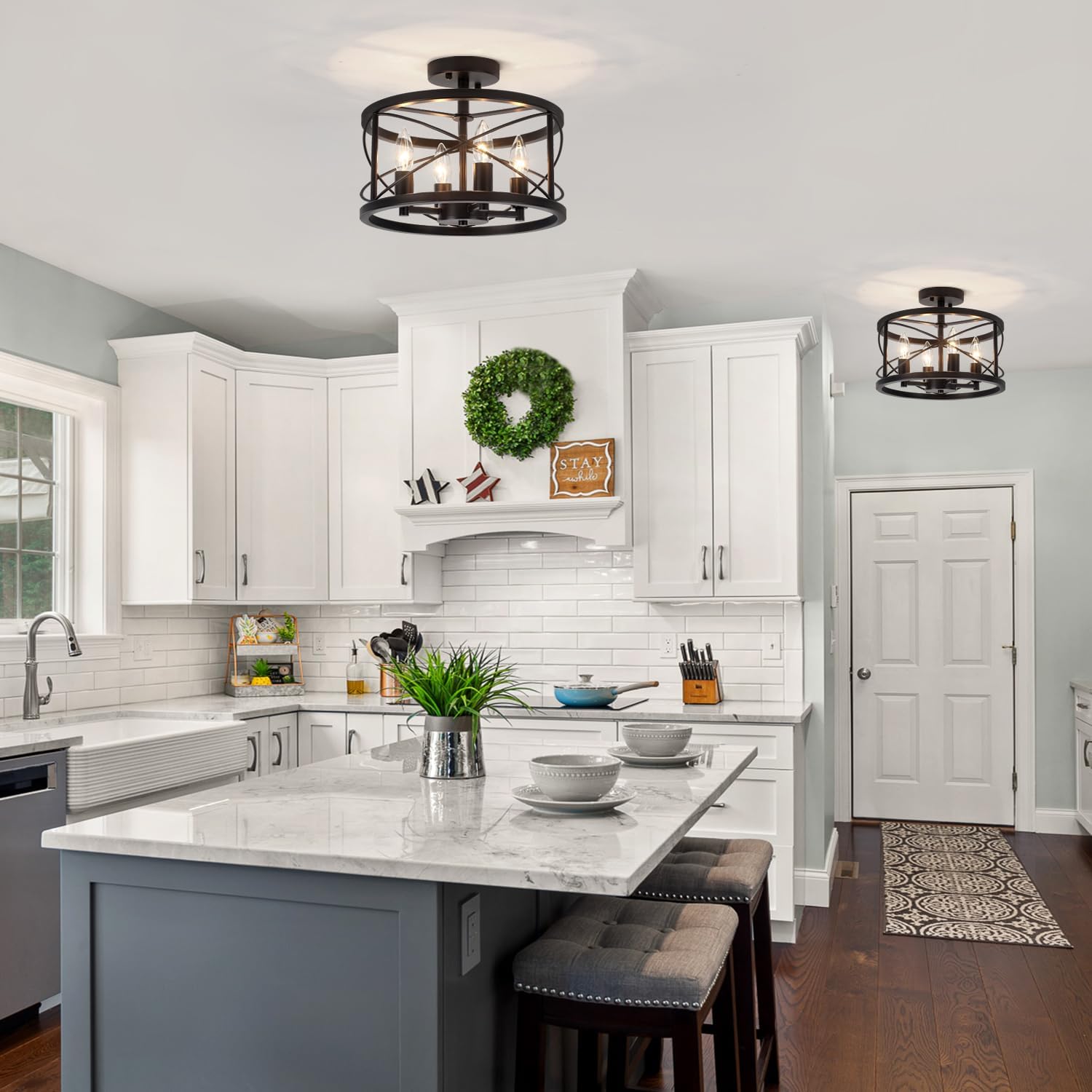 Black and Brushed Gold Semi Flush Mount Ceiling Light (4)
