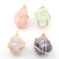 Wholesale Rose Quartzs Amethysts Irregular Natural Stone Pendants DIY for Necklace or Jewelry Making