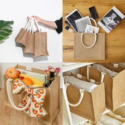 Wholesale Pink Ribbon Logo Tote Bags Made of Hessian Burlap Jute