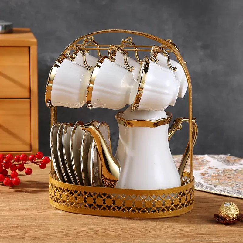 Luxury Porcelain Tea Set with Metal Holder