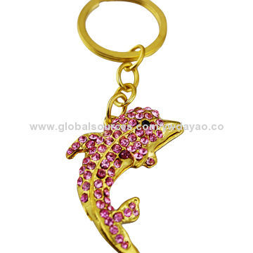 Fancy Gold-plated Ruby Dolphin Crystal KeychainsNew