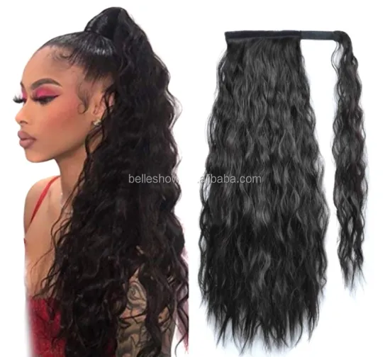 Wear Many Different Color Ombre Silk Curl Faux Fiber Hair Synthetic Wrap Around whiskers long curly hair Magic Paste Ponytail