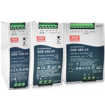 정품 MW 평균 우물 SDR 시리즈 스위칭 전원 공급 장치 : 24V 12V 5V DC 출력