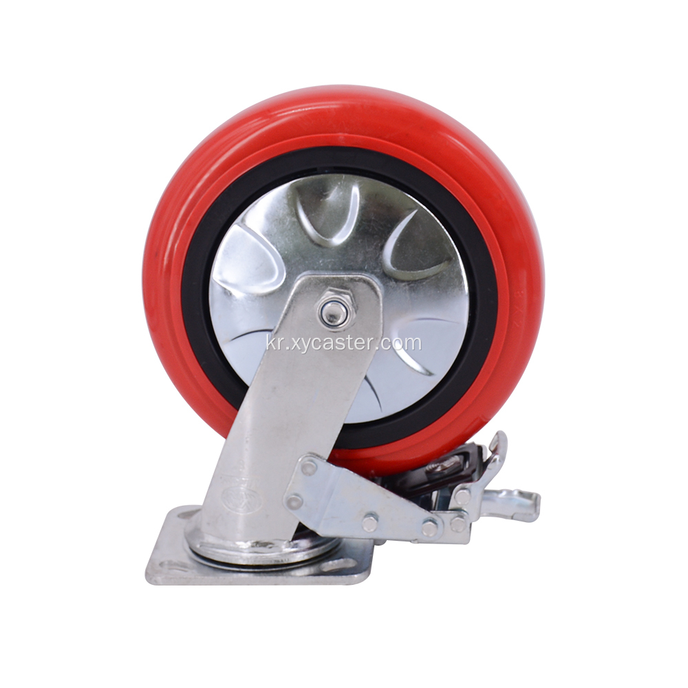 8 인치 빨간 PVC 피마자 바퀴