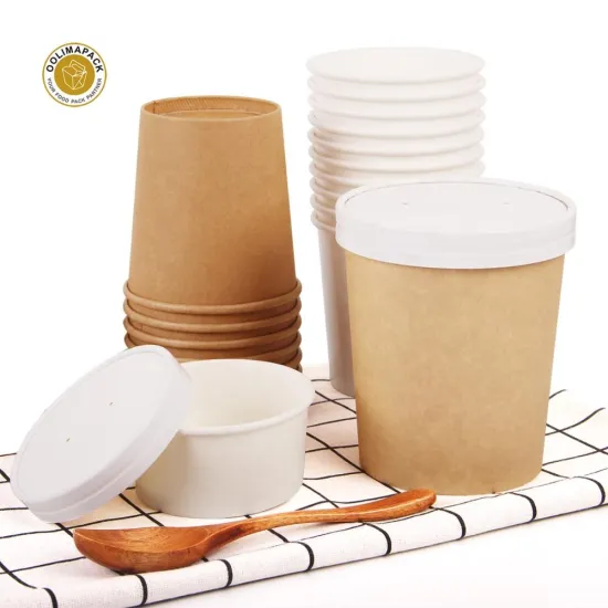 Biodegradable PLA Paper Cups, Compostable Containers, Kraft Paper Soup Bowls with Lids - Sustainable and Disposable Options
