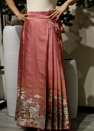 long pink pleated skirt