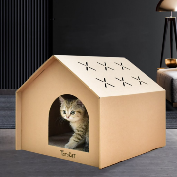 Sturdy Cardboard Cat House with Scratching Pad