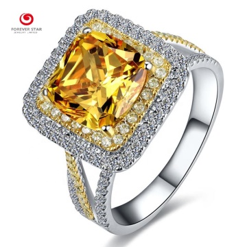 14K White Gold Cushion Yellow Diamond Moissanite Ring
