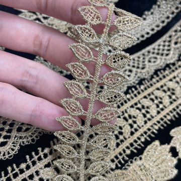 Hot Selling Gold Polyester Lace with Water-Soluble Trim