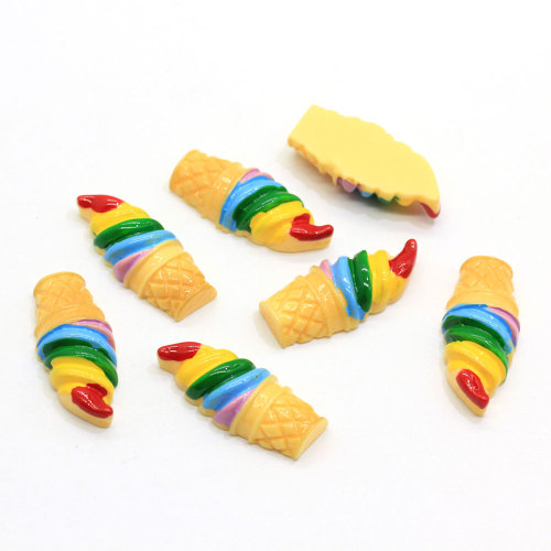 Sorvete Rainbow Cabochão Cone de sorvete Flatback Resina Slime Charms para acessórios de artesanato Decoração de capa de telefone para scrapbooking