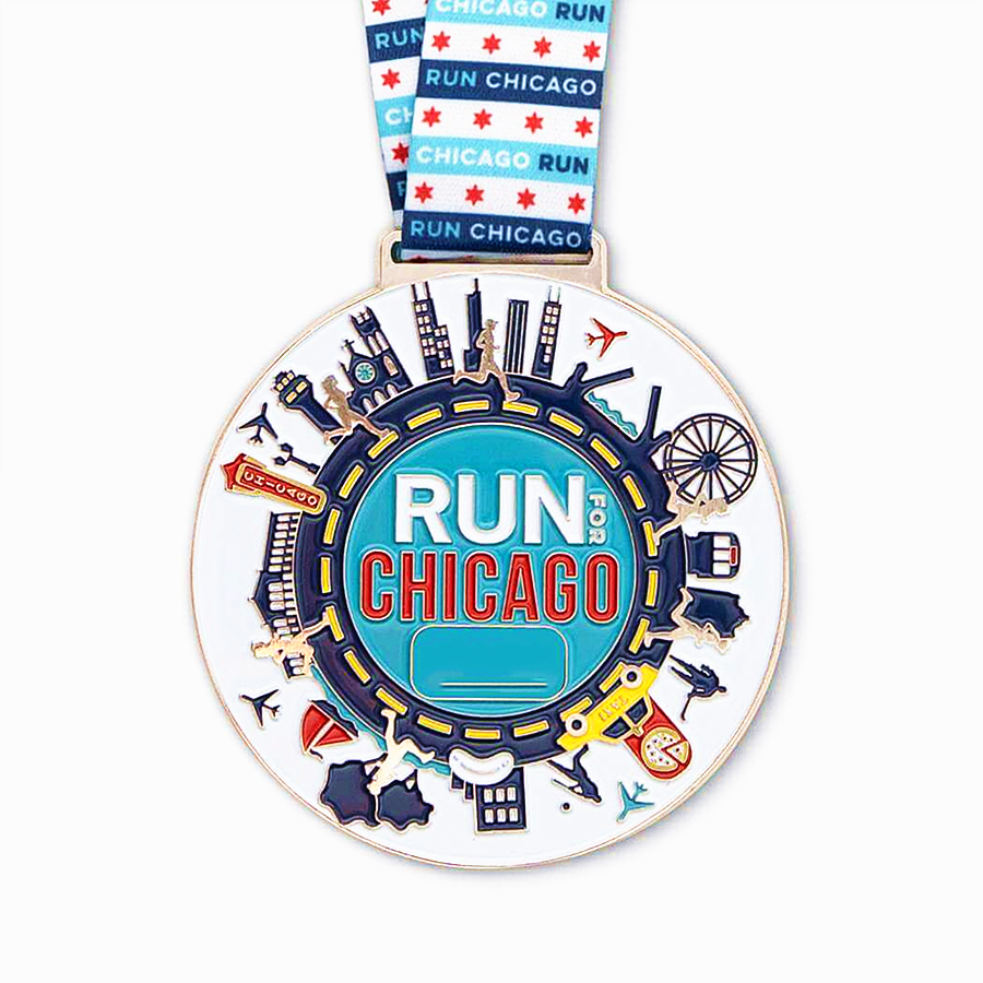 Custom city running round chicago medals