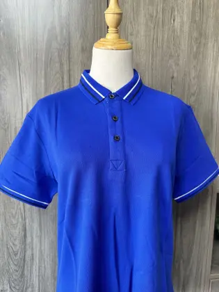 Blue cotton short-sleeve POLO shirt