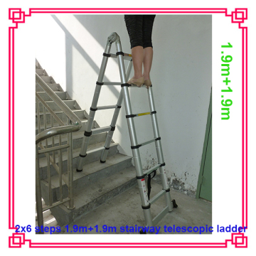 1.9+1.9m double stairway telescopic ladder