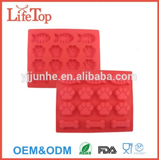 14-cavity Mixed Food Grade Puppy Pets Dog Paws & Bones & Fish Silicone Baking Molds