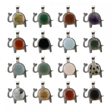 Gemstone Crystal Elephant Pendant Zinc Alloy Natural Stone Pendant Quartz Crystal Charm Pendants for DIY Jewelry Making