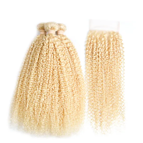 Cheap Natural Color 613 Blonde Kinky Straight Curly Body Weave Human Hair Closure Frontal Extensions