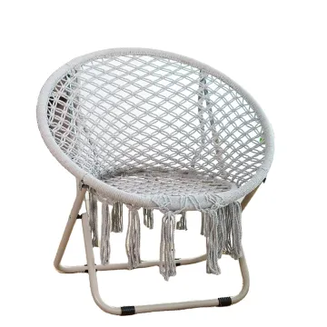 Cotton Handwoven Cozy Saucer Chair with Adjustable Folding Metal Frame for Bedroom
