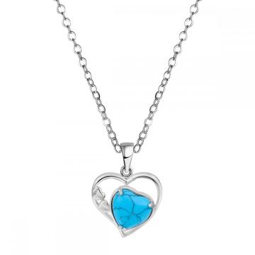 Blue Turquoise Love Heart Birthstone Pendant Gemstone Necklaces for Women
