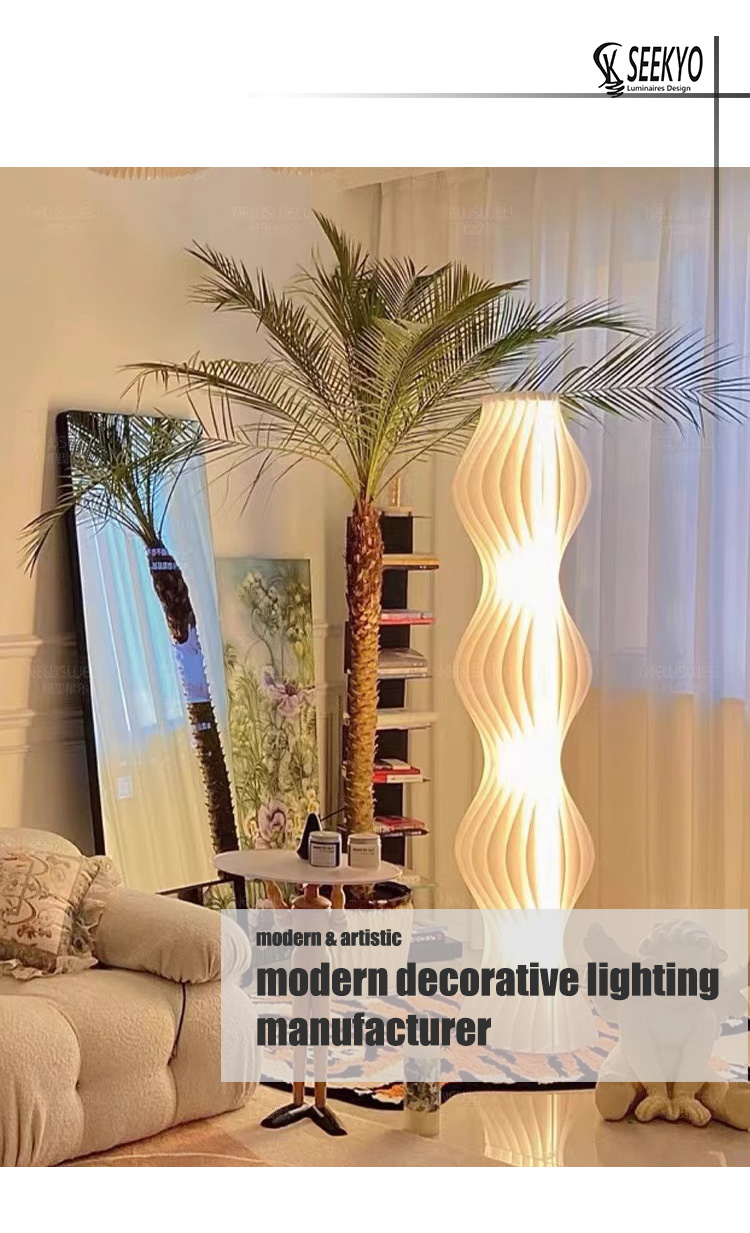 this floor lamp combines Italian design, acrylic materials, and a grass skirt-inspired shade to create a unique and eye-catching lighting fixture that adds style and ambiance to any room.