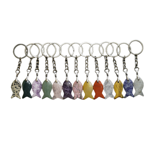 Natural Stone Fish Pendant Key Chain Gemstone Animal Key Ring Approx 20X38MM)