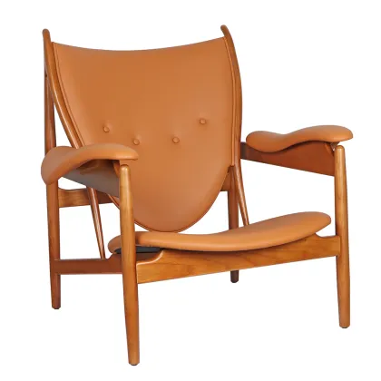 Nordic solid wood brown leather sofa chair