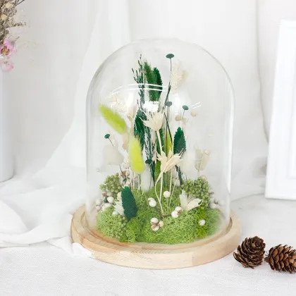 Wholesale Handmade Dried Flowers Lagurus Forever Roses Preserved Flowers in Glass for Easter Mother's Day Gifts