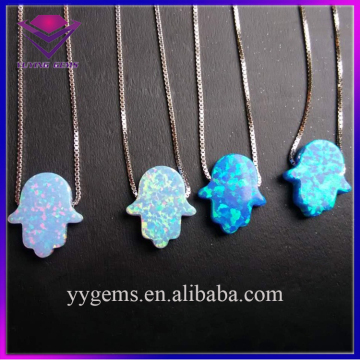 Hot Sale Sterling Silver 925 Chain Synthetic Opal Hand Hamsa Shaped Pendants Charms