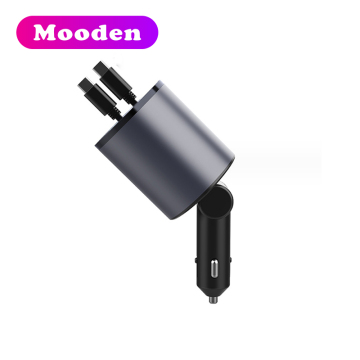 PT-19 100W Retractable Car Charger with LED Display - 4 in 1 Fast Charging Universal Adapter
