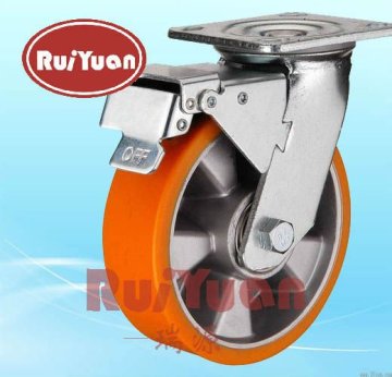Heavy duty caster with Double brake type PU molded on Aluminum wheel