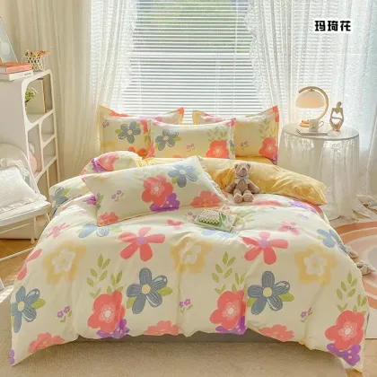 100% Polyester Bed Sheet Set - 4 Piece Quilt and Duvet Cover Home Textiles